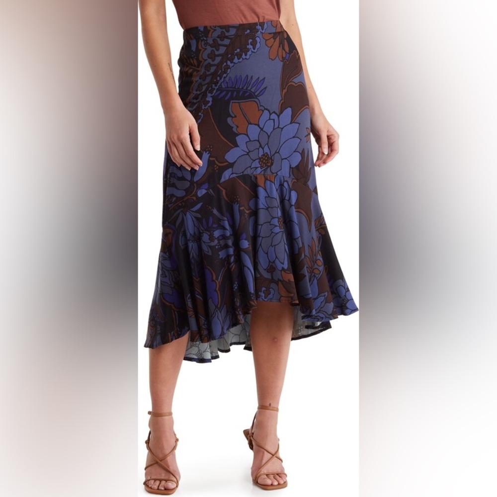 NWT T Tahari Floral High/Low Flounce Skirt Size M/M